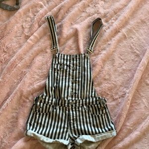 Striped overall shorts romper